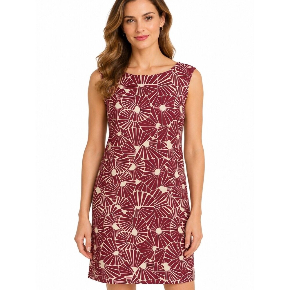 EUC silky The Limited Sleeveless Shift Dress Size Small Burgundy Geo Print